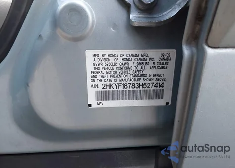 2003 Honda Pilot Ex-L from USA, damaged, VIN 2HKYF18783H527414